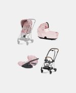 Carucior 3 in 1 Landou MIOS Lux SIMPLY FLOWERS PINK | light pink + Cadru Carucior pentru Copii Mios Chrome Brown + Scoica Auto CLOUD T I-SIZE SIMPLY FLOWERS PINK | light pink + Parte Sport Carucior MIOS SIMPLY FLOWERS PINK | light pink Cybex Fashion