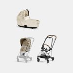 Carucior 2 in 1 Landou MIOS Lux SIMPLY FLOWERS BEIGE | mid beige + Cadru Carucior pentru Copii Mios Chrome Brown + Parte Sport Carucior MIOS SIMPLY FLOWERS BEIGE | mid beige Cybex Fashion