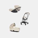 Carucior 2 in 1 Landou MIOS Lux SIMPLY FLOWERS BEIGE | mid beige + Cadru Carucior pentru Copii Mios Chrome Brown + Scoica Auto CLOUD T I-SIZE SIMPLY FLOWERS BEIGE | mid beige Cybex Platinum