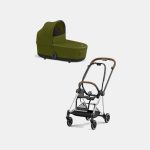 Carucior Nou Nascut Mios: Cadru Carucior pentru Copii Mios Chrome Brown + Landou Mios Lux Khaki Green Cybex Platinum