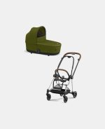 Carucior Nou Nascut Mios: Cadru Carucior pentru Copii Mios Chrome Brown + Landou Mios Lux Khaki Green Cybex Platinum