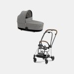 Carucior Nou Nascut Mios: Cadru Carucior pentru Copii Mios Chrome Brown + Landou Mios Lux Manhattan Grey Plus Cybex Platinum
