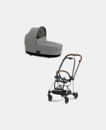 Carucior Nou Nascut Mios: Cadru Carucior pentru Copii Mios Chrome Brown + Landou Mios Lux Manhattan Grey Plus Cybex Platinum