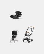Carucior 2 in 1 : Cadru Carucior pentru Copii Mios Chrome Brown + Parte Sport Carucior MIOS Sepia Black + Scoică Auto pentru Copii Cloud T i-Size Comfort Sephia Black Cybex Platinum