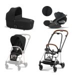 Carucior 3 in 1 Cadru Carucior pentru Copii Mios Chrome Brown + Parte Sport Carucior MIOS Sepia Black + Landou Mios Lux Sepia Black + Scoică Auto pentru Copii Cloud T i-Size Plus Sephia Black Cybex Platinum