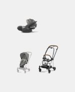 Carucior 2 in 1 : Cadru Carucior pentru Copii Mios Chrome Brown + Parte Sport Carucior MIOS Mirage Grey + Scoică Auto pentru Copii Cloud T i-Size Comfort Mirage Grey Cybex Platinum