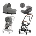 Carucior 3 in 1 Cadru Carucior pentru Copii Mios Chrome Brown + Parte Sport Carucior MIOS Mirage Grey + Landou Mios Lux Mirage Grey + Scoică Auto pentru Copii Cloud T i-Size Plus Mirage Grey Cybex Platinum