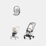 Carucior 2 in 1 : Cadru Carucior pentru Copii Mios Chrome Brown + Parte Sport Carucior MIOS Off White + Scoică Auto pentru Copii Cloud T i-Size Plus Platinum White Cybex Platinum
