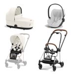 Carucior 3 in 1 Cadru Carucior pentru Copii Mios Chrome Brown + Parte Sport Carucior MIOS Off White + Landou Mios Lux Off White + Scoică Auto pentru Copii Cloud T i-Size Plus Platinum White Cybex Platinum