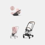 Carucior 2 in 1 : Cadru Carucior pentru Copii Mios Chrome Brown + Parte Sport Carucior MIOS Peach Pink + Scoică Auto pentru Copii Cloud T i-Size Plus Peach Pink Cybex Platinum