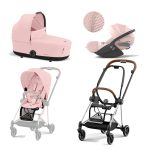 Carucior 3 in 1 Cadru Carucior pentru Copii Mios Chrome Brown + Parte Sport Carucior MIOS Peach Pink + Landou Mios Lux Peach Pink + Scoică Auto pentru Copii Cloud T i-Size Plus Peach Pink Cybex Platinum