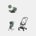 Carucior 2 in 1 : Cadru Carucior pentru Copii Mios Chrome Brown + Parte Sport Carucior MIOS Leaf Green + Scoică Auto pentru Copii Cloud T i-Size Plus Leaf Green Cybex Platinum