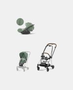 Carucior 2 in 1 : Cadru Carucior pentru Copii Mios Chrome Brown + Parte Sport Carucior MIOS Leaf Green + Scoică Auto pentru Copii Cloud T i-Size Plus Leaf Green Cybex Platinum