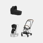 Carucior 2 in 1 : Cadru Carucior pentru Copii Mios Chrome Brown + Landou Mios Lux Sepia Black + Parte Sport Carucior MIOS Sepia Black Cybex Platinum