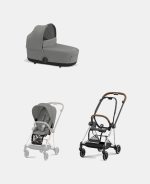 Carucior 2 in 1 : Cadru Carucior pentru Copii Mios Chrome Brown + Landou Mios Lux Mirage Grey + Parte Sport Carucior MIOS Mirage Grey Cybex Platinum - imagine 2