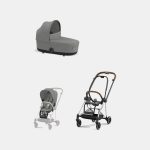 Carucior 2 in 1 : Cadru Carucior pentru Copii Mios Chrome Brown + Landou Mios Lux Mirage Grey + Parte Sport Carucior MIOS Mirage Grey Cybex Platinum