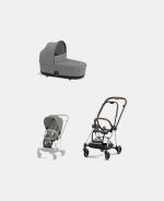 Carucior 2 in 1 : Cadru Carucior pentru Copii Mios Chrome Brown + Landou Mios Lux Mirage Grey + Parte Sport Carucior MIOS Mirage Grey Cybex Platinum