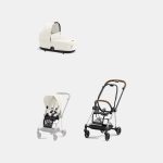Carucior 2 in 1 : Cadru Carucior pentru Copii Mios Chrome Brown + Landou Mios Lux Off White + Parte Sport Carucior MIOS Off White Cybex Platinum