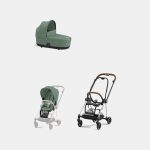 Carucior 2 in 1 : Cadru Carucior pentru Copii Mios Chrome Brown + Landou Mios Lux Leaf Green + Parte Sport Carucior MIOS Leaf Green Cybex Platinum