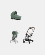 Carucior 2 in 1 : Cadru Carucior pentru Copii Mios Chrome Brown + Landou Mios Lux Leaf Green + Parte Sport Carucior MIOS Leaf Green Cybex Platinum