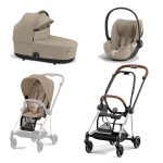 Carucior 3 in 1 Cadru Carucior pentru Copii Mios Chrome Brown + Parte Sport Carucior MIOS Cozy Beige + Landou Mios Lux Cozy Beige + Scoică Auto pentru Copii Cloud T i-Size Plus Cozy Beige Cybex Platinum
