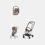 Carucior 2 in 1 : Cadru Carucior pentru Copii Mios Chrome Brown + Parte Sport Carucior MIOS Cozy Beige + Scoică Auto pentru Copii Cloud T i-Size Plus Cozy Beige Cybex Platinum