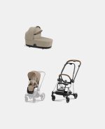 Carucior 2 in 1 : Cadru Carucior pentru Copii Mios Chrome Brown + Landou Mios Lux Cozy Beige + Parte Sport Carucior MIOS Cozy Beige Cybex Platinum