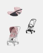 Carucior 2 in 1 Parte Sport Carucior MIOS SIMPLY FLOWERS PINK | light pink + Cadru Carucior pentru Copii Mios Chrome Black + Scoica Auto CLOUD T I-SIZE SIMPLY FLOWERS PINK | light pink Cybex Platinum - imagine 2