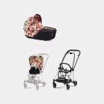 Carucior 2 in 1 Landou MIOS Lux Spring Blossom Light | light beige + Cadru Carucior pentru Copii Mios Chrome Black + Parte Sport Carucior MIOS Spring Blossom Light | light beige Cybex Fashion