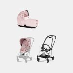 Carucior 2 in 1 Landou MIOS Lux SIMPLY FLOWERS PINK | light pink + Cadru Carucior pentru Copii Mios Chrome Black + Parte Sport Carucior MIOS SIMPLY FLOWERS PINK | light pink Cybex Fashion