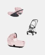Carucior 2 in 1 Landou MIOS Lux SIMPLY FLOWERS PINK | light pink + Cadru Carucior pentru Copii Mios Chrome Black + Scoica Auto CLOUD T I-SIZE SIMPLY FLOWERS PINK | light pink Cybex Platinum - imagine 2