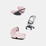 Carucior 2 in 1 Landou MIOS Lux SIMPLY FLOWERS PINK | light pink + Cadru Carucior pentru Copii Mios Chrome Black + Scoica Auto CLOUD T I-SIZE SIMPLY FLOWERS PINK | light pink Cybex Platinum