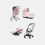 Carucior 3 in 1 Landou MIOS Lux SIMPLY FLOWERS PINK | light pink + Cadru Carucior pentru Copii Mios Chrome Black + Scoica Auto CLOUD T I-SIZE SIMPLY FLOWERS PINK | light pink + Parte Sport Carucior MIOS SIMPLY FLOWERS PINK | light pink Cybex Fashion