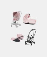 Carucior 3 in 1 Landou MIOS Lux SIMPLY FLOWERS PINK | light pink + Cadru Carucior pentru Copii Mios Chrome Black + Scoica Auto CLOUD T I-SIZE SIMPLY FLOWERS PINK | light pink + Parte Sport Carucior MIOS SIMPLY FLOWERS PINK | light pink Cybex Fashion