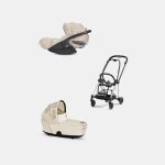 Carucior 2 in 1 Landou MIOS Lux SIMPLY FLOWERS BEIGE | mid beige + Cadru Carucior pentru Copii Mios Chrome Black + Scoica Auto CLOUD T I-SIZE SIMPLY FLOWERS BEIGE | mid beige Cybex Platinum