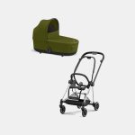 Carucior Nou Nascut Mios: Cadru Carucior pentru Copii Mios Chrome Black + Landou Mios Lux Khaki Green Cybex Platinum