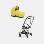 Carucior Nou Nascut Mios: Cadru Carucior pentru Copii Mios Chrome Black + Landou Mios Lux Mustard Yellow Cybex Platinum