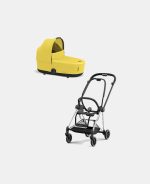 Carucior Nou Nascut Mios: Cadru Carucior pentru Copii Mios Chrome Black + Landou Mios Lux Mustard Yellow Cybex Platinum