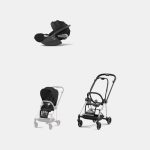Carucior 2 in 1 : Cadru Carucior pentru Copii Mios Chrome Black + Parte Sport Carucior MIOS Sepia Black + Scoică Auto pentru Copii Cloud T i-Size Comfort Sephia Black Cybex Platinum