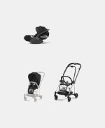 Carucior 2 in 1 : Cadru Carucior pentru Copii Mios Chrome Black + Parte Sport Carucior MIOS Sepia Black + Scoică Auto pentru Copii Cloud T i-Size Comfort Sephia Black Cybex Platinum