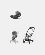 Carucior 2 in 1 : Cadru Carucior pentru Copii Mios Chrome Black + Parte Sport Carucior MIOS Mirage Grey + Scoică Auto pentru Copii Cloud T i-Size Comfort Mirage Grey Cybex Platinum
