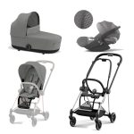 Carucior 3 in 1 Cadru Carucior pentru Copii Mios Chrome Black + Parte Sport Carucior MIOS Mirage Grey + Landou Mios Lux Mirage Grey + Scoică Auto pentru Copii Cloud T i-Size Plus Mirage Grey Cybex Platinum