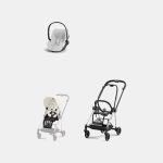 Carucior 2 in 1 : Cadru Carucior pentru Copii Mios Chrome Black + Parte Sport Carucior MIOS Off White + Scoică Auto pentru Copii Cloud T i-Size Plus Platinum White Cybex Platinum