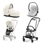 Carucior 3 in 1 Cadru Carucior pentru Copii Mios Chrome Black + Parte Sport Carucior MIOS Off White + Landou Mios Lux Off White + Scoică Auto pentru Copii Cloud T i-Size Plus Platinum White Cybex Platinum