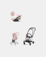 Carucior 2 in 1 : Cadru Carucior pentru Copii Mios Chrome Black + Parte Sport Carucior MIOS Peach Pink + Scoică Auto pentru Copii Cloud T i-Size Plus Peach Pink Cybex Platinum