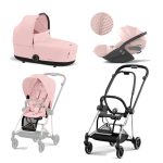 Carucior 3 in 1 Cadru Carucior pentru Copii Mios Chrome Black + Parte Sport Carucior MIOS Peach Pink + Landou Mios Lux Peach Pink + Scoică Auto pentru Copii Cloud T i-Size Plus Peach Pink Cybex Platinum