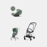 Carucior 2 in 1 : Cadru Carucior pentru Copii Mios Chrome Black + Parte Sport Carucior MIOS Leaf Green + Scoică Auto pentru Copii Cloud T i-Size Plus Leaf Green Cybex Platinum