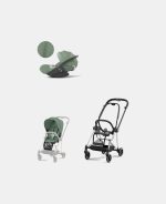Carucior 2 in 1 : Cadru Carucior pentru Copii Mios Chrome Black + Parte Sport Carucior MIOS Leaf Green + Scoică Auto pentru Copii Cloud T i-Size Plus Leaf Green Cybex Platinum