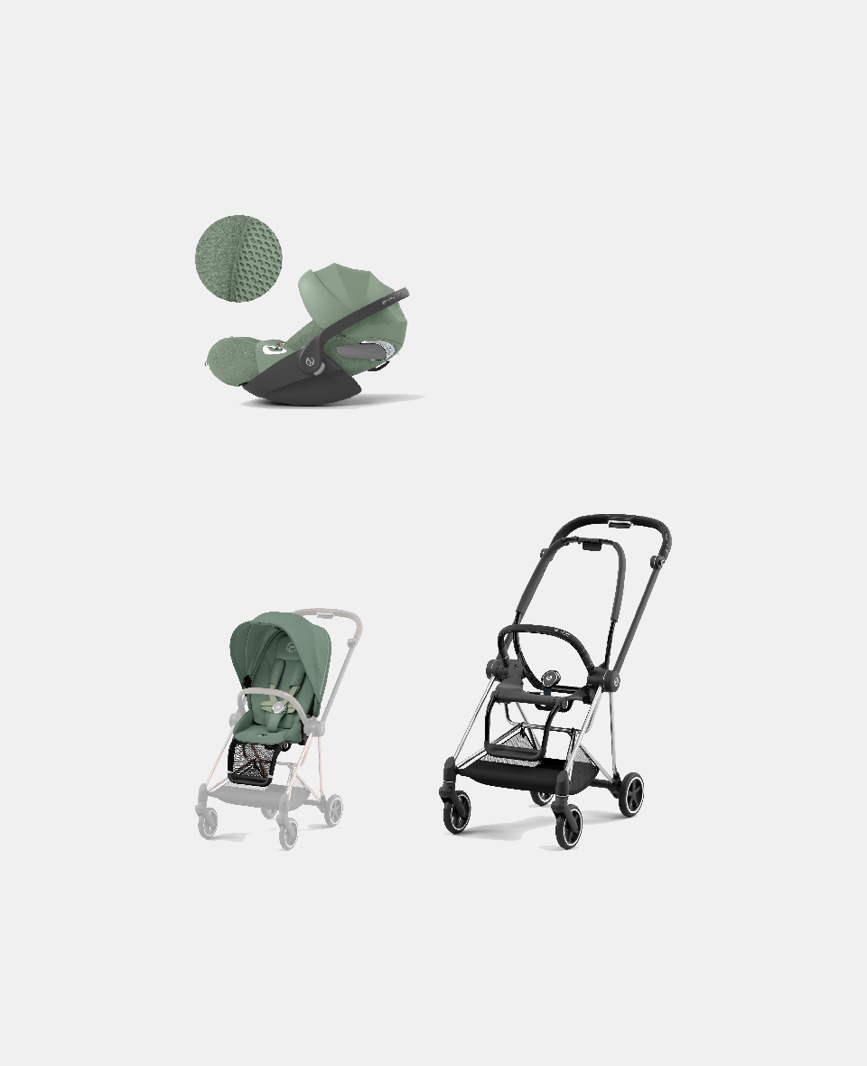 521002513-523000897-523000256.jpg Carucior 2 in 1 : Cadru Carucior pentru Copii Mios Chrome Black + Parte Sport Carucior MIOS Leaf Green + Scoică Auto pentru Copii Cloud T i-Size Plus Leaf Green Cybex Platinum - imagine 1