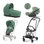 Carucior 3 in 1 Cadru Carucior pentru Copii Mios Chrome Black + Parte Sport Carucior MIOS Leaf Green + Landou Mios Lux Leaf Green + Scoică Auto pentru Copii Cloud T i-Size Plus Leaf Green Cybex Platinum